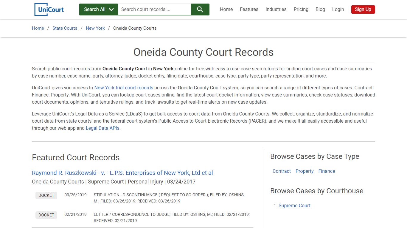 Oneida County Court Records | New York | UniCourt