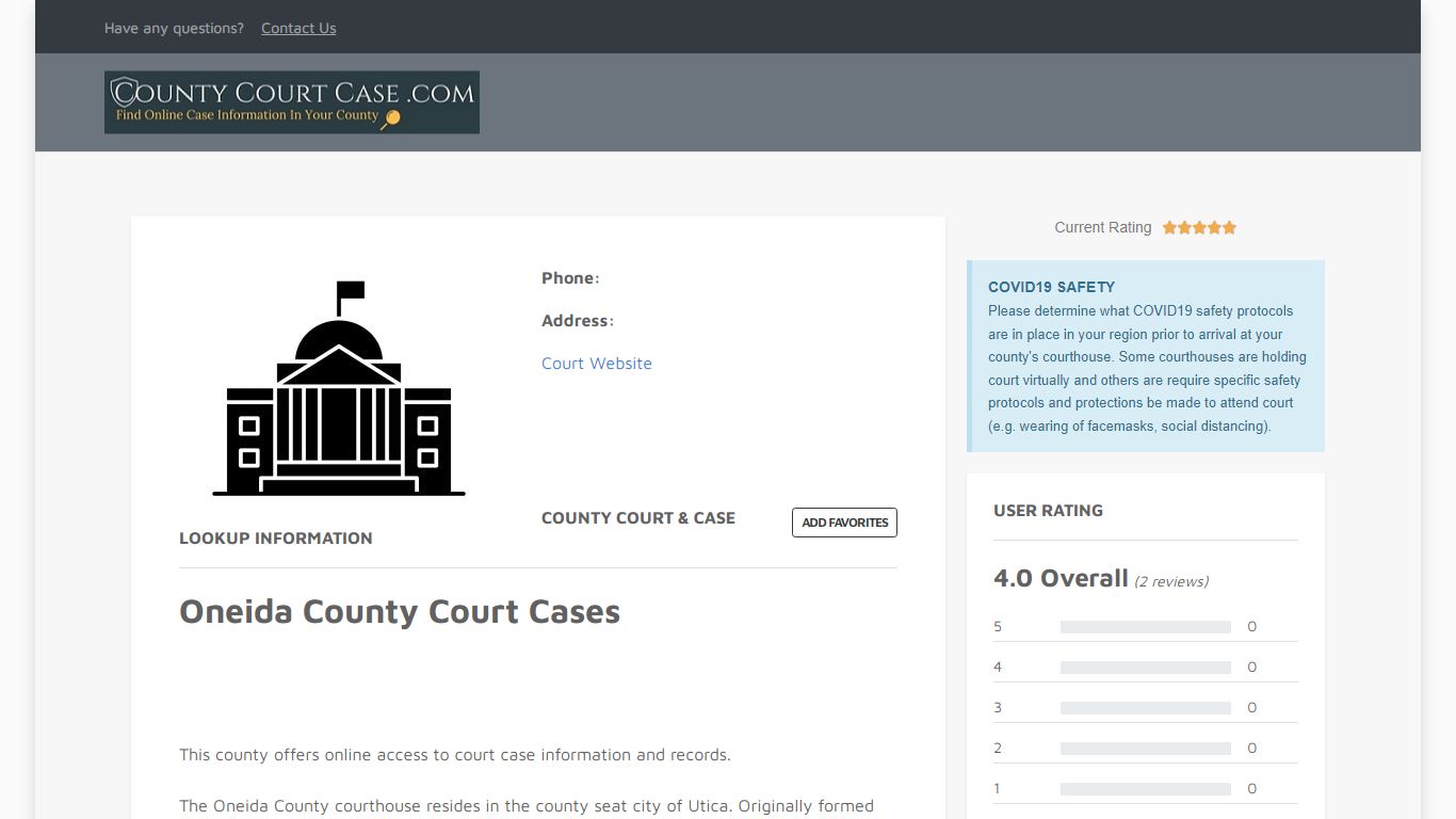 Oneida County | County Court Case Search & Lookup | CountyCourtCase.com