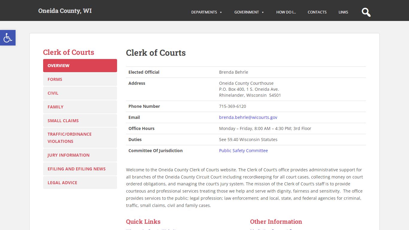 Clerk of Courts – Oneida County, WI