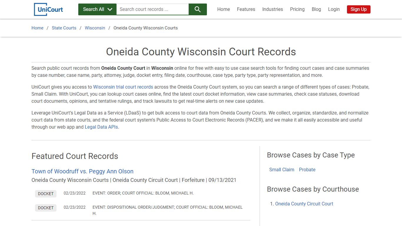Oneida County Wisconsin Court Records | Wisconsin | UniCourt